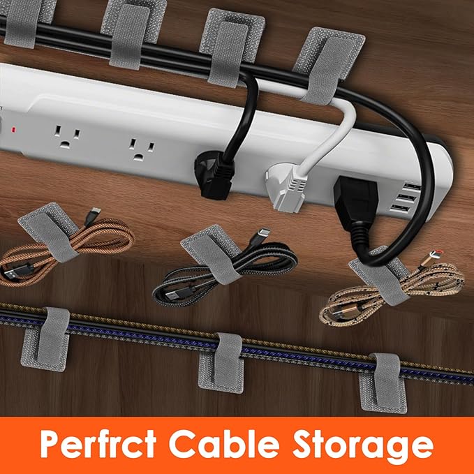 Cord Organizer for Desk, Adhesive Cable Clips, Cable Management Clips, Hook and Loop Cable Ties, Wire Organizers for Cords, Suitable for Office and Home (30)