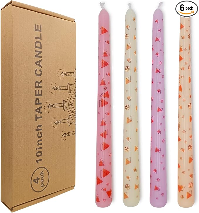 10 Inch Geometry Taper Candles 4 Pcs Unscented, Smokeless, Dripless Long Tapered Candlesticks Candles for Mother's Day Birthday Dinner Dating Wedding Party Home Decor