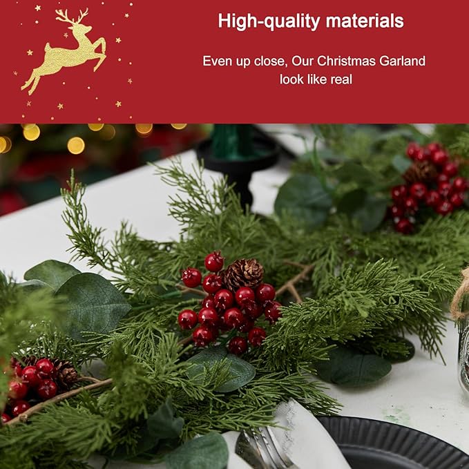 6.3FT Christmas 108 Branch Tips Artificial Cedar Garland, Anna's Whimsy Artificial Pine Cypress Greenery Garland, Christmas Decorations Indoor Outdoor Decor Winter Garlands