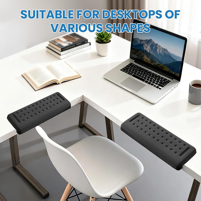 VAGAU L-Shaped Arm Rest for Desk, Memory Foam Elbow Support Padding Set with Non-Slip,2-Piece Ergonomic Desk Edge Cushion & Wrist Rest for Computer Keyboard, Office and Home Use (Black)