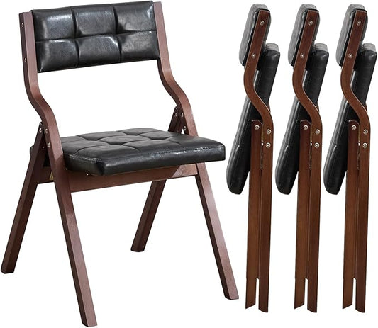 4-Pack Folding Dining Chairs with Cushion,Faux Leather Padded Foldable Dining Chairs,Portable Wooden Folding Chairs for Dining Rooms Kitchen Wedding and Party Indoor Black