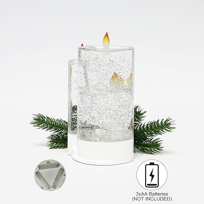 Christmas Tabletop Decor, Snow Globe Water Spinning LED Lighted Candles, Battery Operated (not Included) (6.8" H x 4.8" W x 4.8" D) by Moments in Time