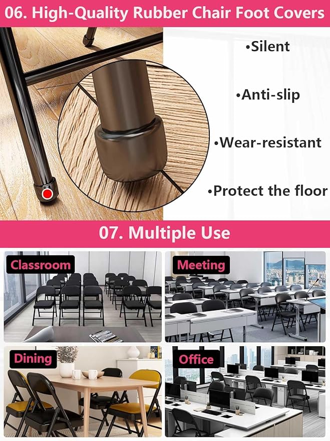 Black Padded Folding Chairs with Cushion 4 Pack, Heavy Duty Steel Metal Frame Foldable Chair for Indoor and Outdoor, Portable Stackable Commercial Seat for Bedroom Patio Party Event