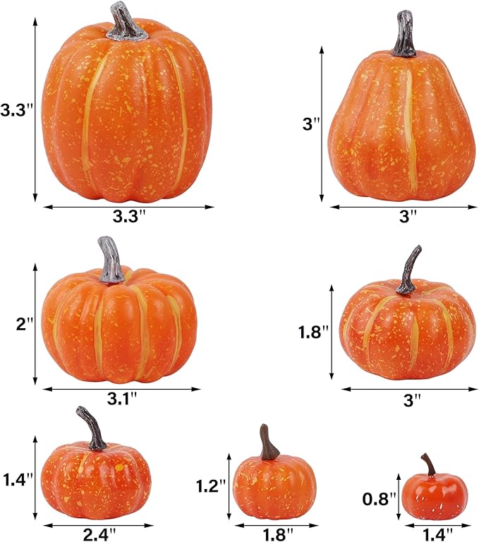 winemana 46 Pcs Assorted Size Artificial Pumpkins Fall Decorations, Orange Foam Pumpkin Autumn Decor, Decorative Faux Pumpkin for Harvest Thanksgiving Table Centerpiece Mantle Bowl Wedding Party