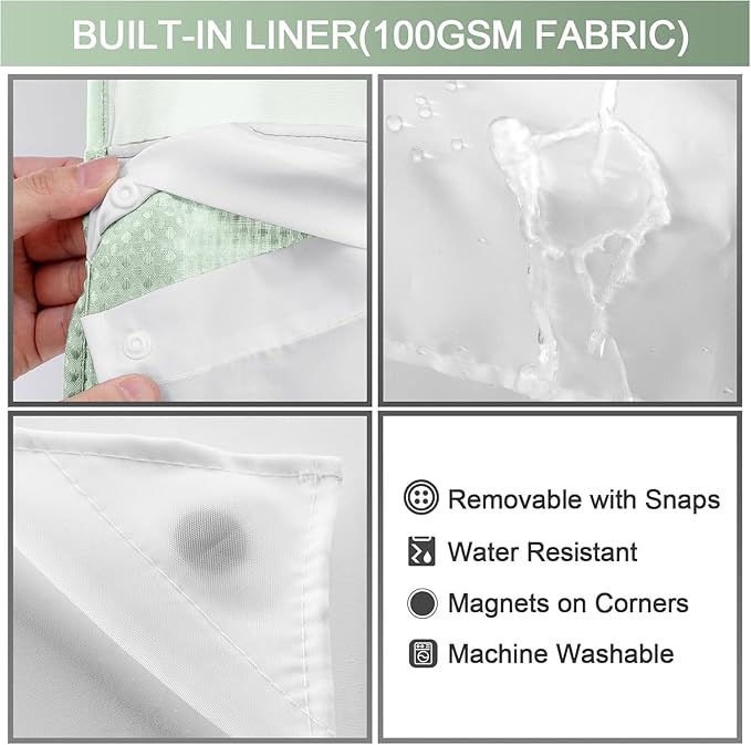 YellyHommy No Hook Shower Curtain with Snap in Liner Set Less Time Waffle Shower Curtain for Bathroom 75" L x 72" W Mint Green