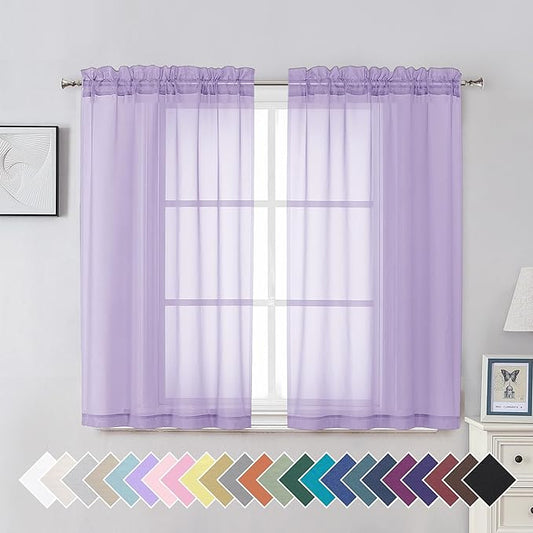 Aiyufeng Light Purple Sheer Curtain Panels Pair Sold 45 Inch Length, Light Filtering Window Curtain Drapes Treatment for Kitchen, Bedroom/Children Room, Voile Top Dual Rod Pocket, 2 Pack of 42 x 45"