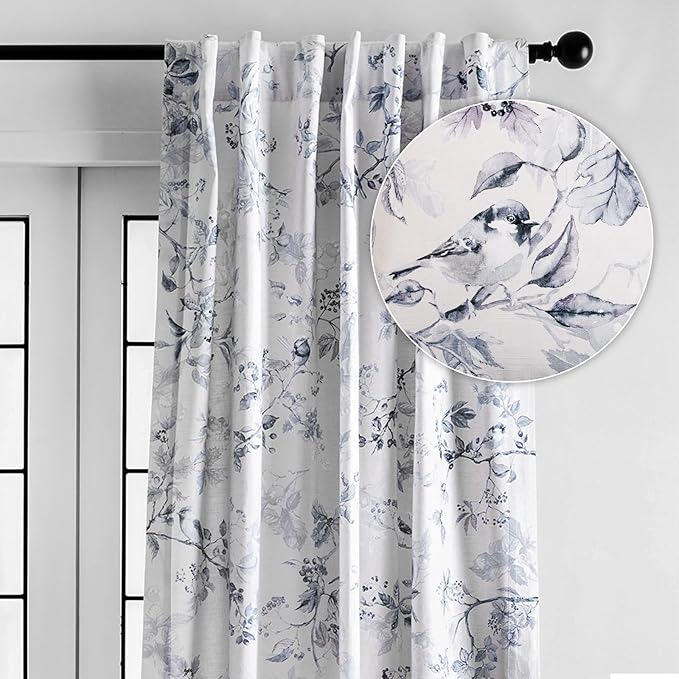 Maison d' Hermine Curtains for Living Room 100% Cotton 96 inch Length One Panel Light Filtering Curtains for Bedroom Windows with Rod and Loop Pockets Drapes (Equinoxe Blue, 50" W x 96" L)