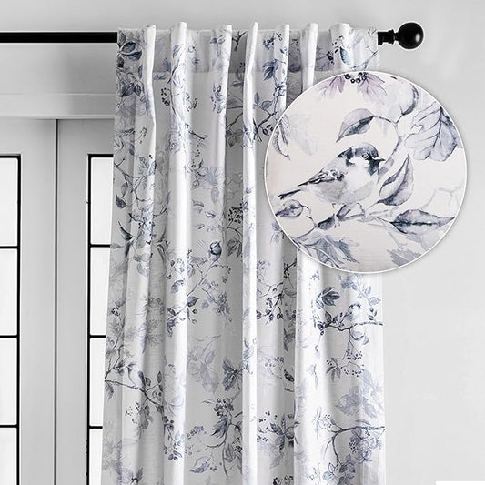 Maison d' Hermine Curtains for Living Room 100% Cotton 96 inch Length One Panel Light Filtering Curtains for Bedroom Windows with Rod and Loop Pockets Drapes (Equinoxe Blue, 50" W x 96" L)