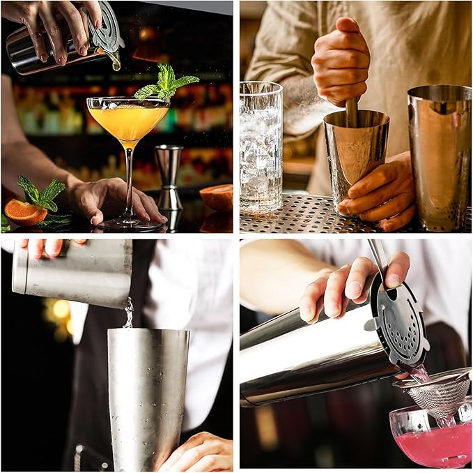 6 Pcs Cocktail Shakers Professional Bar Shaker Boston Shaker Set Martini Shakers Drink Mixer Shake for Drink Mixing 18 oz, 28 oz (Silver)