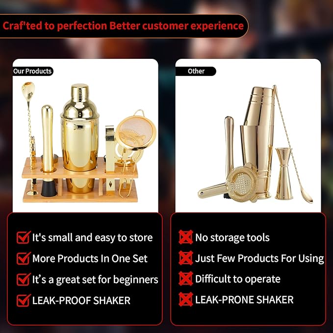 Bartender Kit 11-Piece Cocktail Shaker-Muddler for Cocktails 25oz Boston Shaker-Bar Accessories with Stylish Bamboo Stand Mix Drink Shaker kit Perfect Martini kit with Cocktail Recipes Booklet