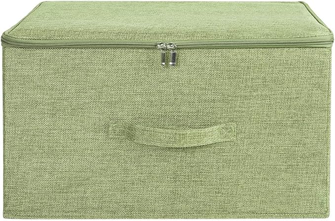 ANMINY Storage Bins with Zipper Lids 51.9 Qt Lidded Fabric Storage Boxes Baskets Cubes with Handles Collapsible Washable Cotton Linen Closet Shelf Clothes Organizer - Green, Extra Large