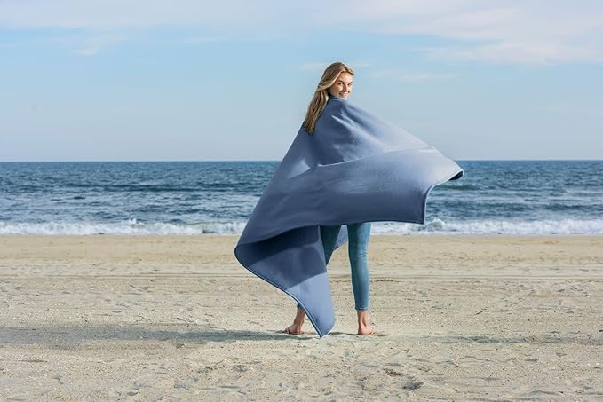 MV Sport Lightweight Sweatshirt Blanket Throw – Warm & Cozy, Breathable Oversized Fleece Knit, Couch, Bed, Travel, Cold Nights, and Outdoors – Soft Light Weight Blanket 54" x 84" Baby Blue