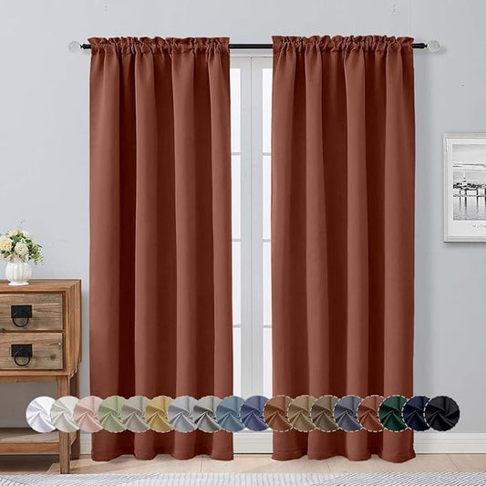 Aiyufeng Terracotta Blackout Curtains for Bedroom 72 Inch Length 2 Panels, Privacy Thermal Insulated Rod Pocket Door Window Curtains for Patio French Door Front Door, W40 x L72 Inch, Terracotta