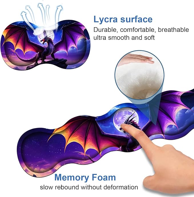 4 in 1 Ergonomic Memory Foam Mouse Pad Wrist Rest Set, Large XXL Gaming Desk Pad + Keyboard Wrist Rest + Mouse Wrist Cushion + Coaster for Home Office Study Gaming, Dragon