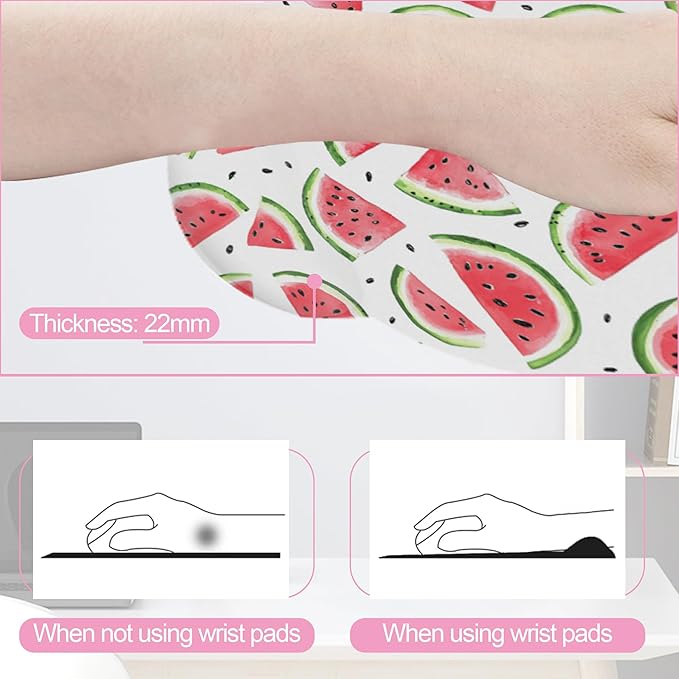 Summer Pink Watermelon Mouse Pad with Wrist Rest and Keyboard Wrist Rest Set, Non-Slip Rubber Base Memory Foam Mouse Pad Set for Women, Office Desk Accessories, Gaming