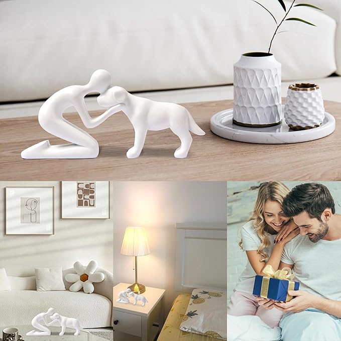 Dog Dad Gifts for Men,Unique Figurines Decor for The Home, Room,Bathroom,Shelf,Bedroom,Classroom,Statues Decorations for Pet Lover (White)