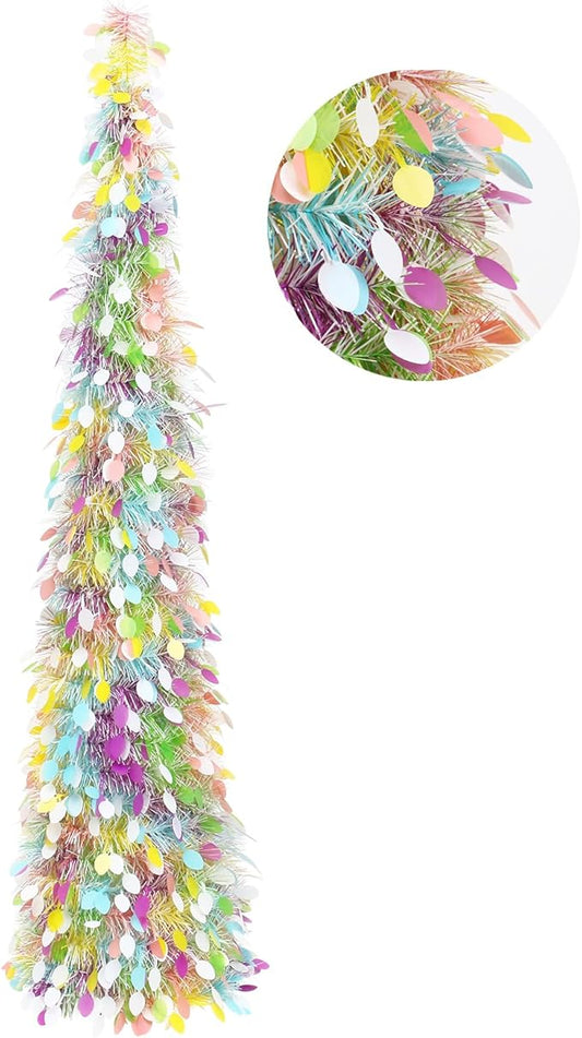 Christmas Pencil Tree Decorations with Eggs for Home Party Holiday, 5ft Artificial Pop Up Pencil Tree Decorations Spring Easter Flower Tabletop Decor