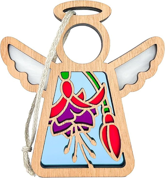 3.5" (H) Fuchsia Christmas Ornaments - Hanging Suncatcher Indoor - in Loving Memory Keepsakes - Flower Angel Figurine