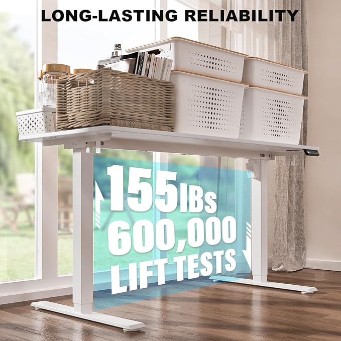 55 x 24 Inch Standing Desk with 2 Drawers, Easily Assembled Height Adjustable Desk, Ergonomic Sit to Stand Electric Desk for Home Office Workstation, White