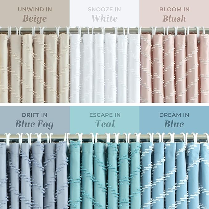 78inches Long Light Blue Boho Fabric Shower Curtain Tufted Chevron Striped Textured Cloth Curtains for Bathroom, Fog Blue