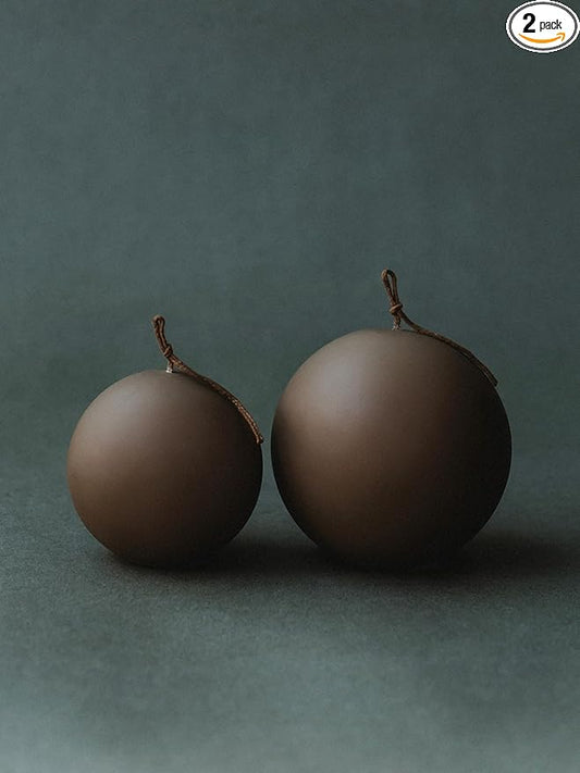 LAWA Sphere Set of 2 Candle - Beautiful Handmade Pillar Scented Soy Wax Elegant Aesthetic Candle Housewarming Gift Home Room Shelf Decor Idea (Kobicha, Set of 2)