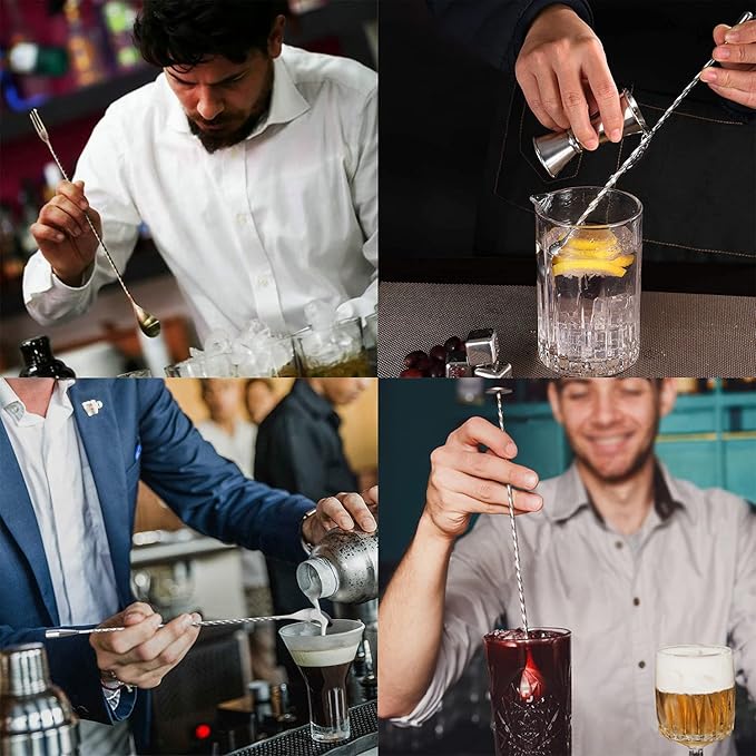 JETKONG 4 Pcs Bar Spoons Cocktail Mixing Spoon 12-Inch Bar Stirring Spoon Stainless Steel Cocktail Stirrer, Long Handle Drink Stirrers Cocktail Spoons