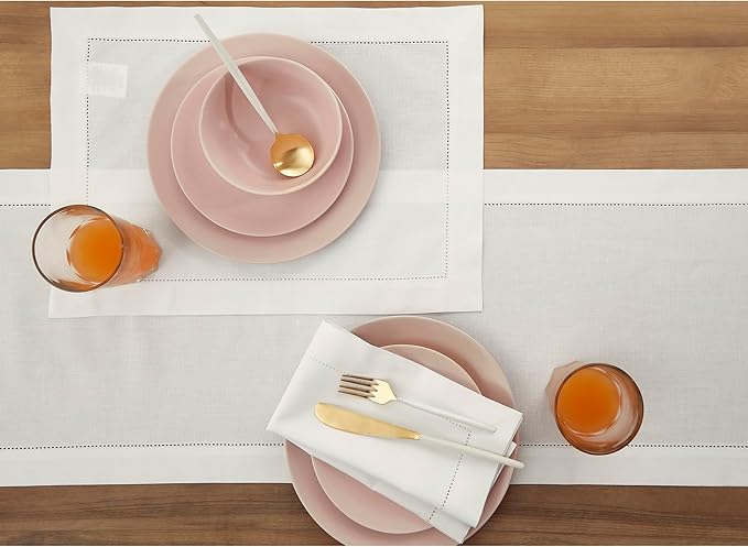 Solino Home White Table Runner 90 Inches Long - Cotton Linen Hemstitch 14 x 90 Inch Table Runner for Dining, Fall, Autumn, Halloween, Thanksgiving, Christmas, Holiday