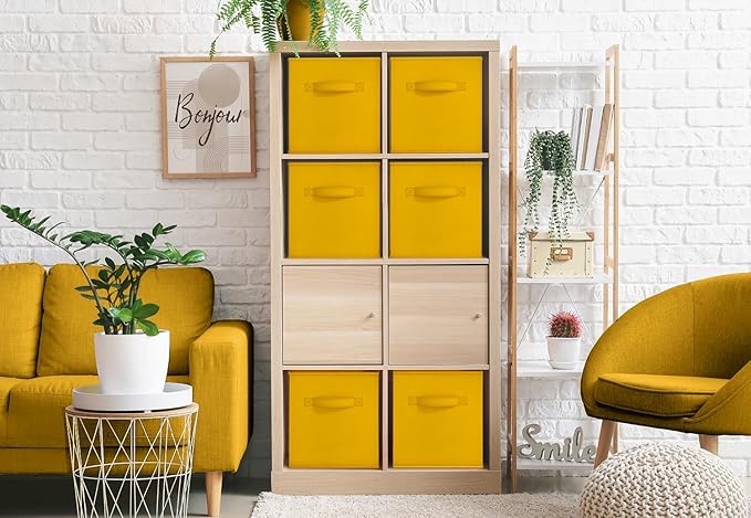 Sorbus Foldable Storage Cubes - 6 Fabric Baskets for Organizing Pantry, Shelf, Toy Box, Cubby, Closet Organizer - 11 Inch Collapsible Closet Organizers and Storage Bins (Dark Yellow 6 Pack)