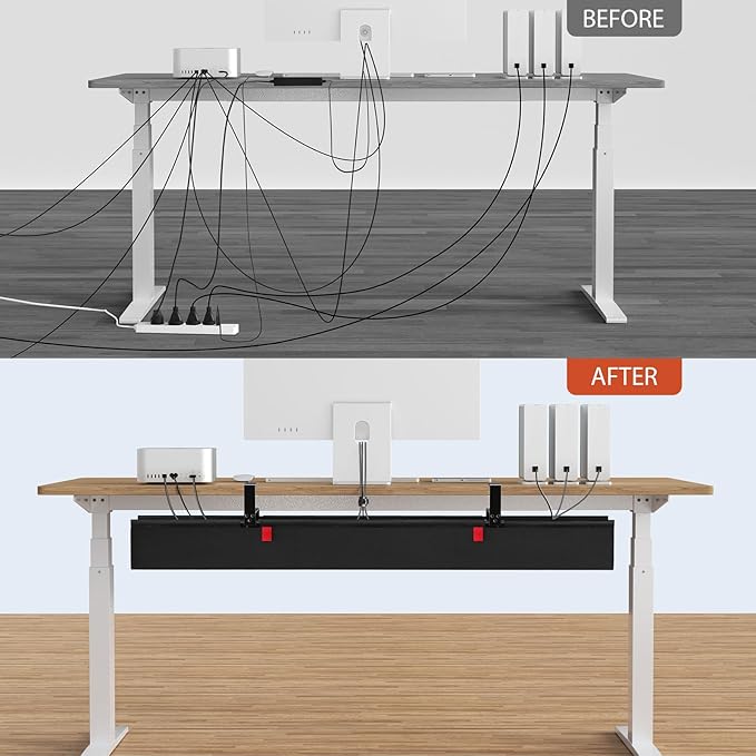 Univivi No Drill Under Desk Cable Management Tray, 48" Cord Organizer for Table, Clamp/Screw Mount Desk Cable Management, Premium Fabric Cable Management Tray for Office, Home (Extra Large)