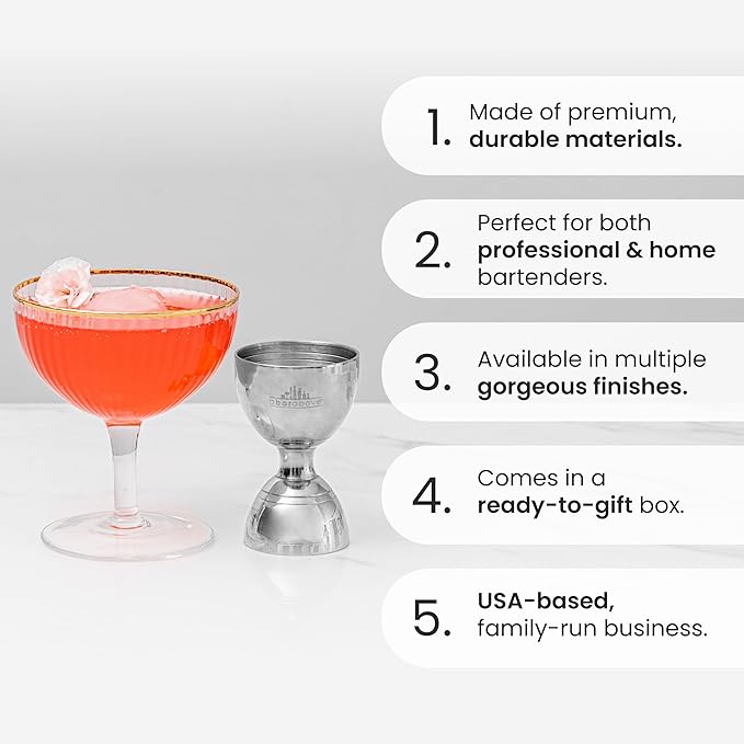 A Bar Above Premium Bell Jigger, 304 Stainless Steel Double Cocktail Jigger with 10 Internal Measurements, Heavy Duty Professional Tool for Bartending, Antique Copper Finish, Ergonomic Design, 1 Pack