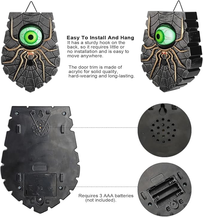 Halloween Doorbell, Animated Eyeball Halloween Decor with Spooky Sounds, Trick or Treat Event for Kids, Haunted House Party Prop Decoration (Silver)