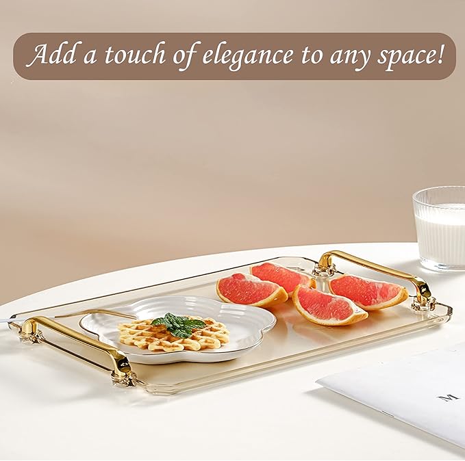 Acrylic Serving Tray with Handles Ottoman Countertop Decorative Tray Serving Tray Spill-Proof Tray for Coffee Table Living Room Bedroom 16 x 9 x 0.8 inches - (Transparent Color)