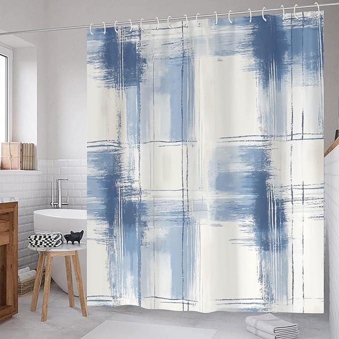 Abstract Ombre Blue Shower Curtain Modren Chic Art Painting Bathroom Curtains Waterproof Polyester Fabric Bath Curtain 72 x 72 Inch with 12 Hooks
