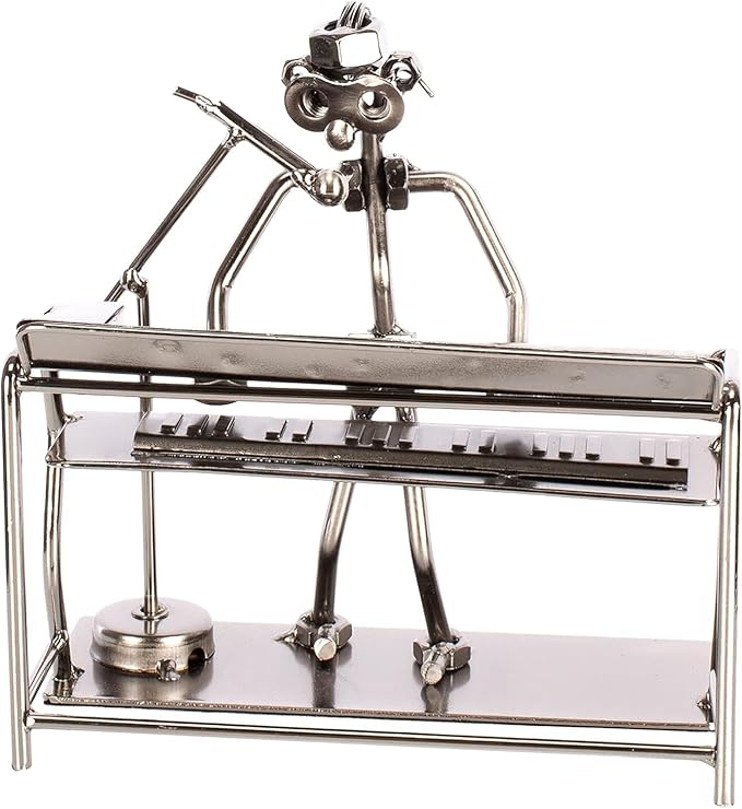 Broadway Gift 6" Silver-Tone Keyboard Singer Figurine - Metal Piano Keyboard Player Statue - Industrial Musician Figurine