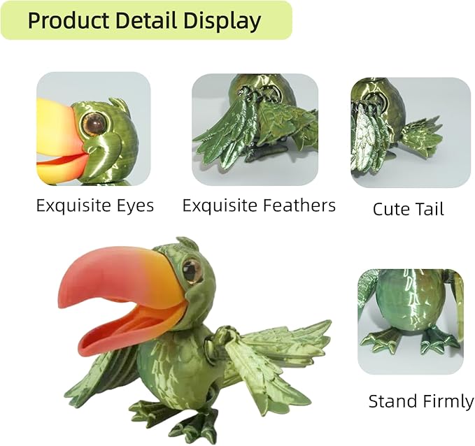 3D Toucan- Articulated Figurine Ornament, Rainforest & Samba Style Animal, Home/Office Decor, Animal Collectible, Multi-Color Options with Bi-Color Gradients