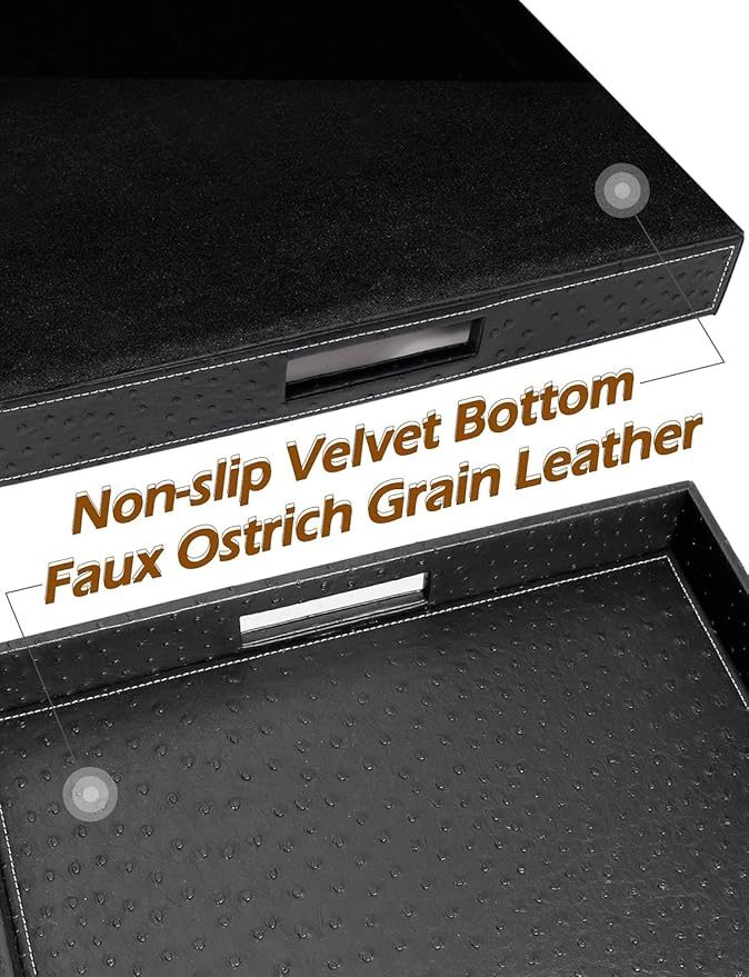 Ranslen Serving Tray with Handles, 20 x 16 Inch Ottoman Tray for Coffee Table, Breakfast, Kitchen Home Black Tray Decor Extra Large, Rectangular