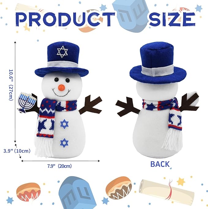 Hanukkah Decorations for Home Indoor, 2Pcs Snowman Plush Figurines with Menorah and Star of David, Jewish Gnomes Holiday Decor Chanukah Ornaments Shelf Table Display Gift Idea