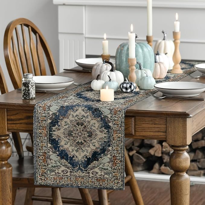 Artoid Mode Boho Bohemia Style Black Table Runner, Country Rustic Farmhouse Magical Fall Kitchen Dining Table Decoration for Home Party Decor 13x72 Inch