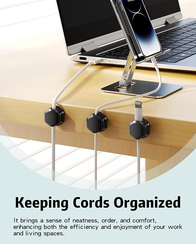 8 Pack Magnetic Cable Clips Cord Organizer-Adhesive Wire Holder, Under Desk Cord Holder Keeper for Home Office Desk Phone Car Wall Desktop Nightstand Cabinet