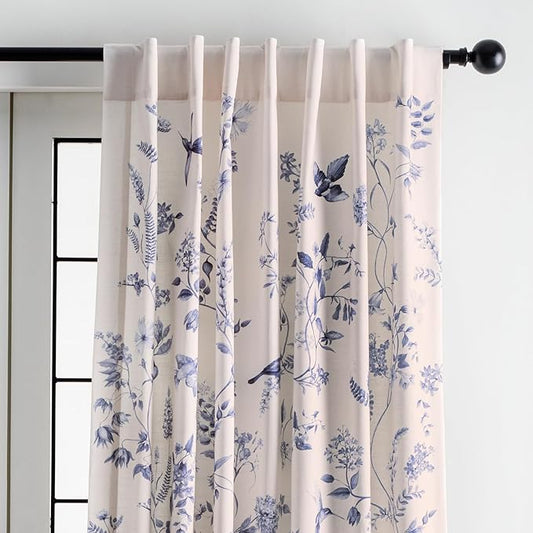 Maison d' Hermine Curtains for Living Room 100% Cotton 96 inch Length One Panel Light Filtering Curtains for Bedroom Windows with Rod and Loop Pockets Drapes (Neo Ipomee Beige, 50" W x 96" L)