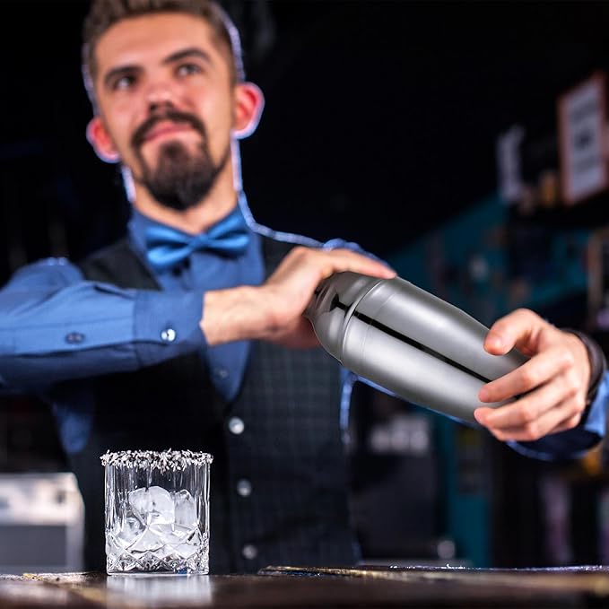 Nitial 9 Pcs Bar Cocktail Shaker Professional Stainless Steel Martini Drink Mixer with Built-in Strainer for Bartending No Leaks Boston Shaker for Bar Party Drink Mixing Tool(18.6 oz)