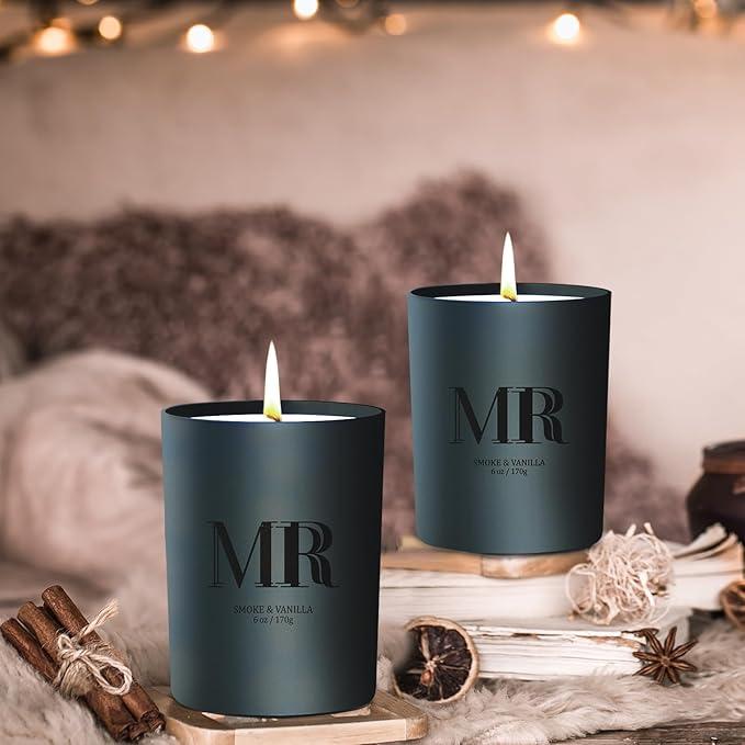 Scented Candle Gifts Set - Men Candle Set, Scented Candles for Home, Gifts for Men Aromatherapy Gift Set, Ideal for Dad Fathers Day Husband Boyfriend (Smoke & Vanilla)