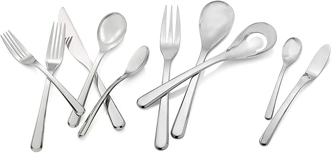 nambe Aura 45-Piece Flatware Set | 18/10 Stainless Steel Silverware Cutlery Set | Designed for Home Kitchens, Hotels, or Restaurants | Designed by Neil Cohen