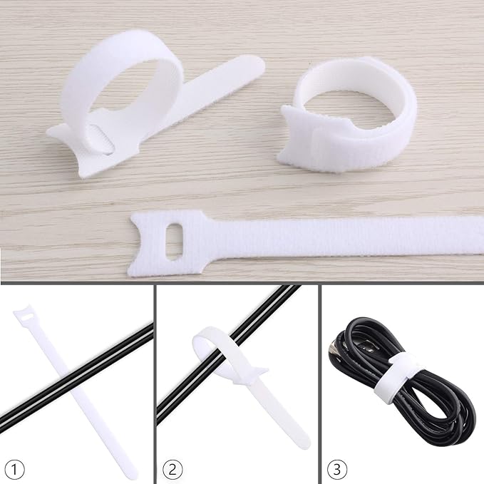 Pasow 60pcs Fastening Microfiber Cloth Cable Ties Wire Management (6/7/8 Inch, White)
