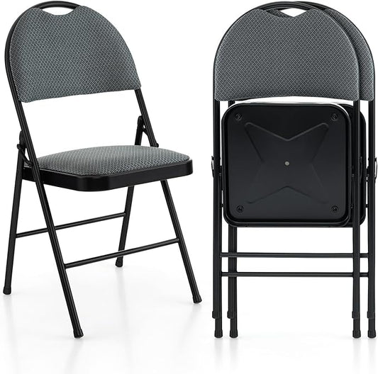 POWERSTONE Folding Chairs 2 Pack, Foldable Chair Set with Padded, Handle Hole and Metal Frame Dining Chair Set for Indoor and Outdoor, School, Office and Garden Party (Grey)