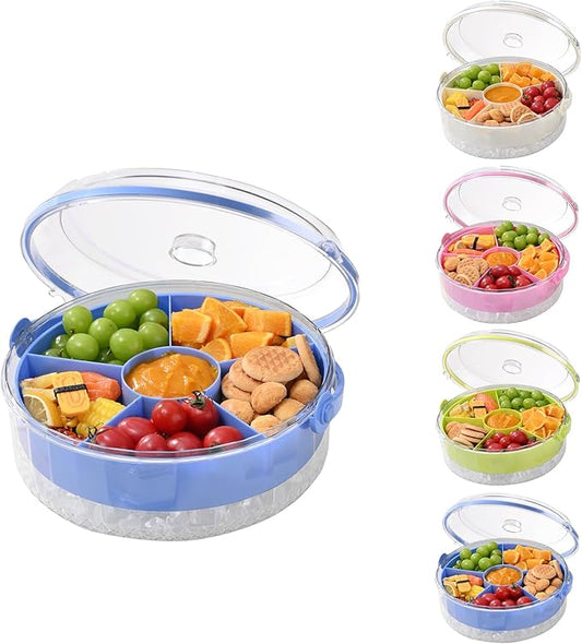 Divided Chilled Serving Tray for Parties,Ice Chilled Party Platter,Ice Serving Bowl with Lid and Handle,Charcuterie Serving Board,Cold Dish Dip for Fruit Seafood Vegetable Shrimp Cocktail Appetizer...