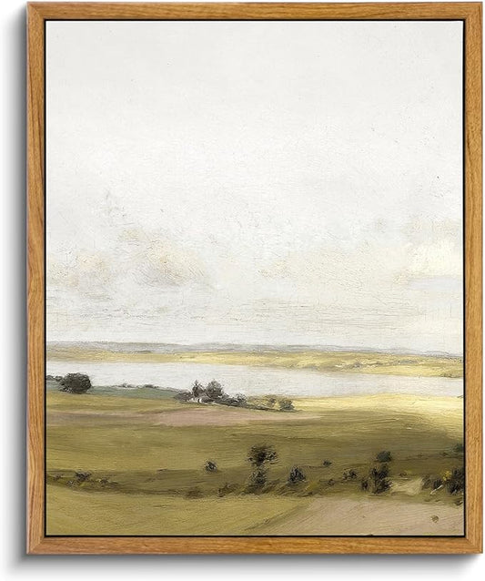 VIYYIEA Framed Canvas Wall Art Home Decor, Farmhouse Decor Rolling Valleys under Clear Skies Rustic Wall Painting, Vintage Art for Bedroom Office Living Room Decor, 9"x11"