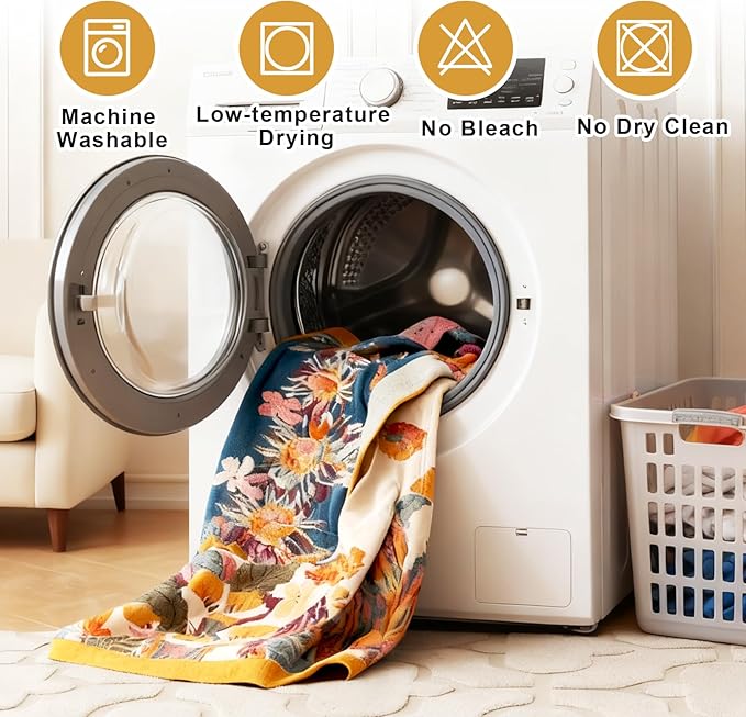 Boho Throw Blanket for Bed 60"x80", 100% Soft Cotton Bohemian Blankets with Rustic Floral Printed Decor, Fall Throw Blanket for Couch Cozy Breathable Twin Size All Season