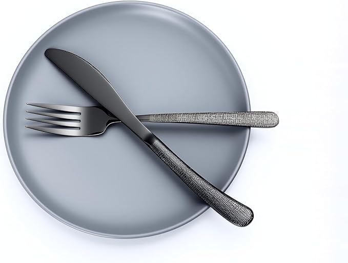 Drill Pattern Cutlery Set, 24-Piece Black Silverware Set With Steak Knives, Black Flatware Set For 4, Food-Grade Stainless Steel Set, Dishwasher Safe, Elegant Home Tableware and Dining Utensils