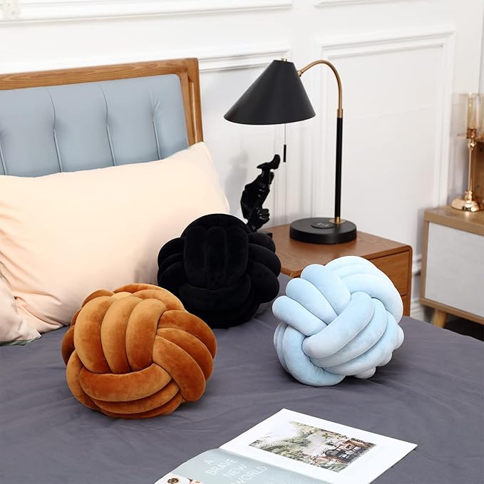 Petrella Knot Pillows Ball Round Throw Pillows Home Decor Cushion Decorative Aesthetic Throw Pillows，ice Blue 11inch